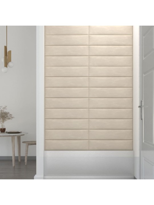 Nástěnné panely 12 ks krémové 60 x 15 cm samet 1,08 m²