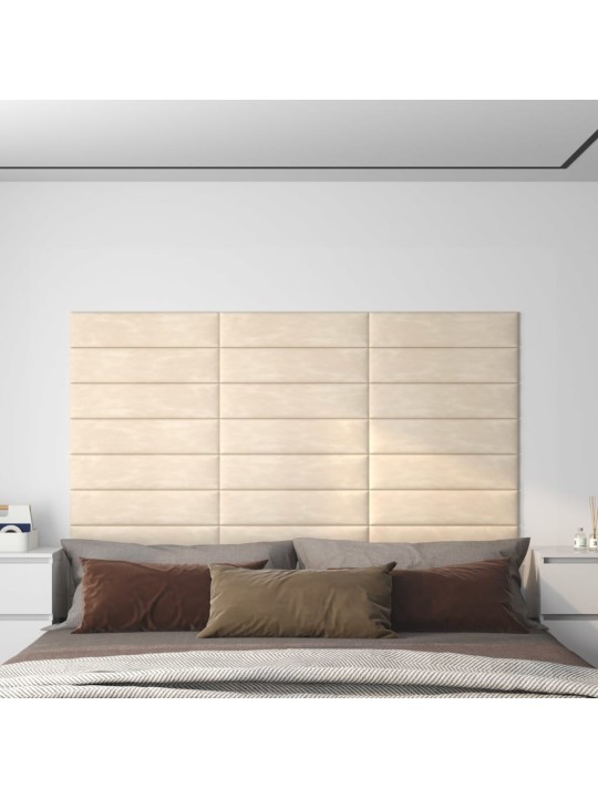 Nástěnné panely 12 ks krémové 60 x 15 cm samet 1,08 m²