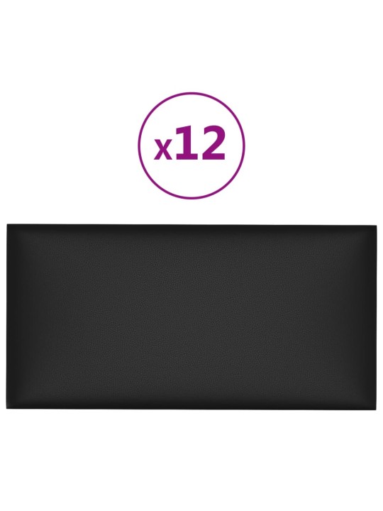 Nástěnné panely 12 ks černé 60 x 30 cm umělá kůže 2,16 m²