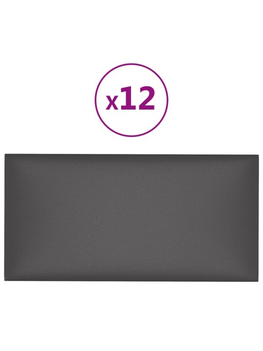 Nástěnné panely 12 ks šedé 60 x 30 cm umělá kůže 2,16 m²