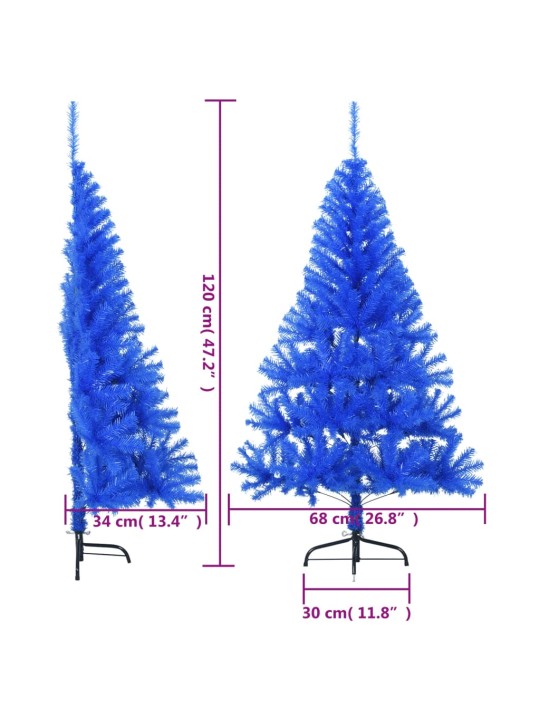 Umělý poloviční vánoční stromek se stojanem modrý 120 cm PVC