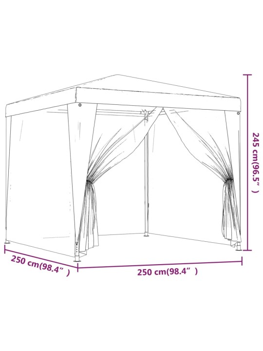 Party stan se 4 síťovanými bočnicemi červený 2,5 x 2,5 m HDPE