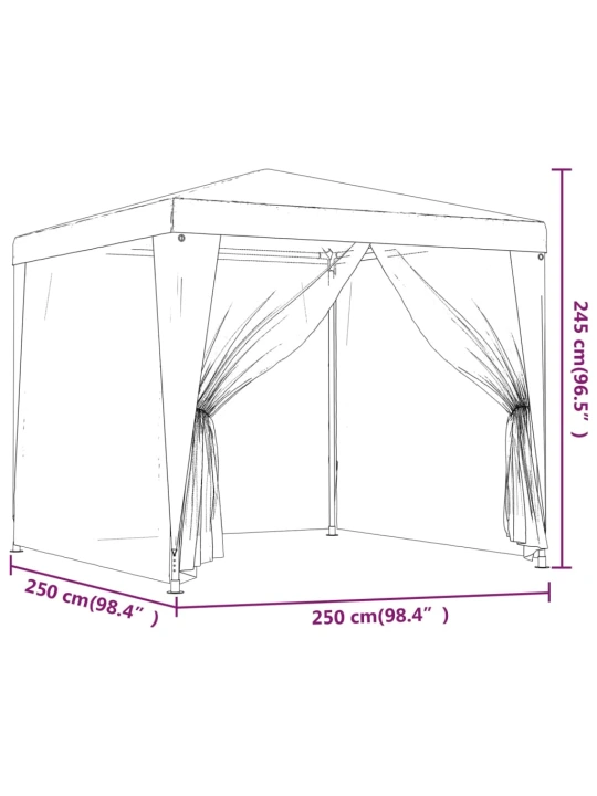 Party stan se 4 síťovanými bočnicemi červený 2,5 x 2,5 m HDPE