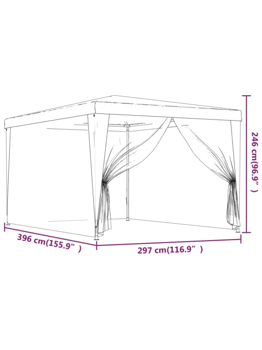 Party stan se 4 síťovanými bočnicemi modrý 3 x 4 m HDPE