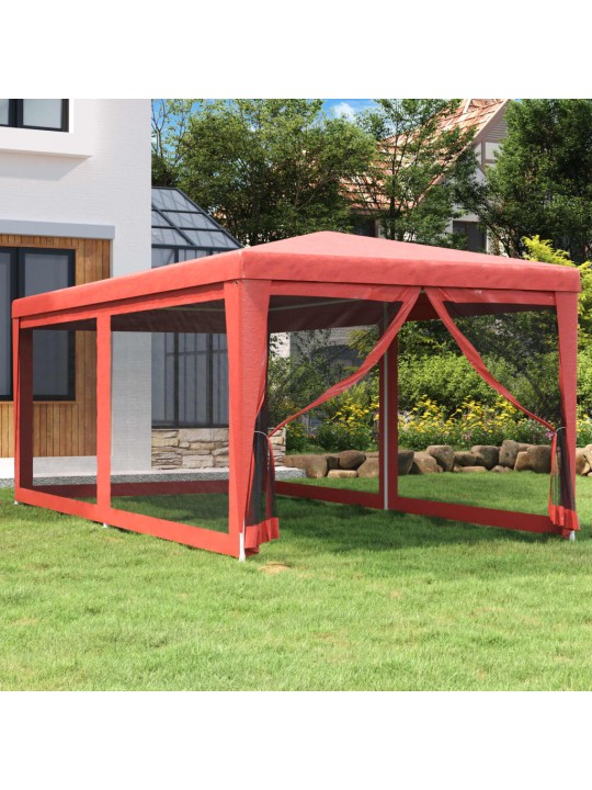 Party stan se 6 síťovanými bočnicemi červený 3 x 6 m HDPE
