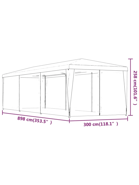Party stan s 8 síťovanými bočnicemi zelený 3 x 9 m HDPE