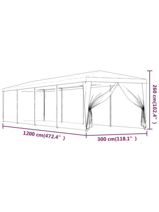 Party stan s 10 síťovanými bočnicemi zelený 3 x 12 m HDPE