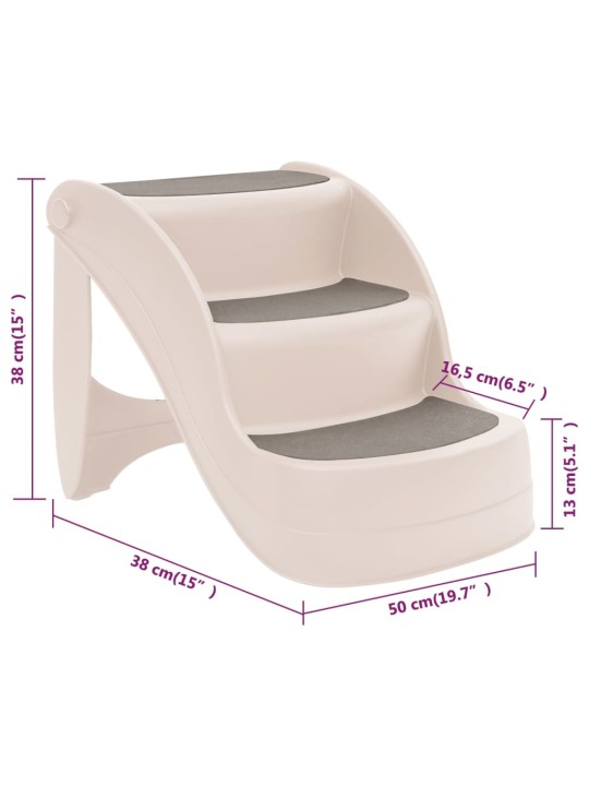 Skládací 3stupňové schůdky pro psy krémové 50x38x38 cm plast