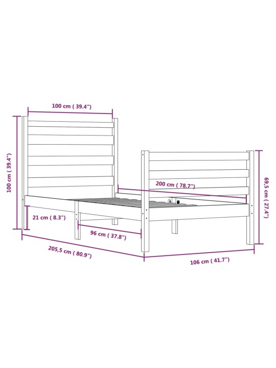 Rám postele masivní borové dřevo 100 x 200 cm