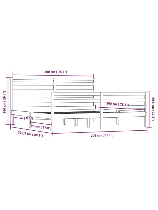 Rám postele masivní borovice 200 x 200 cm medově hnědý