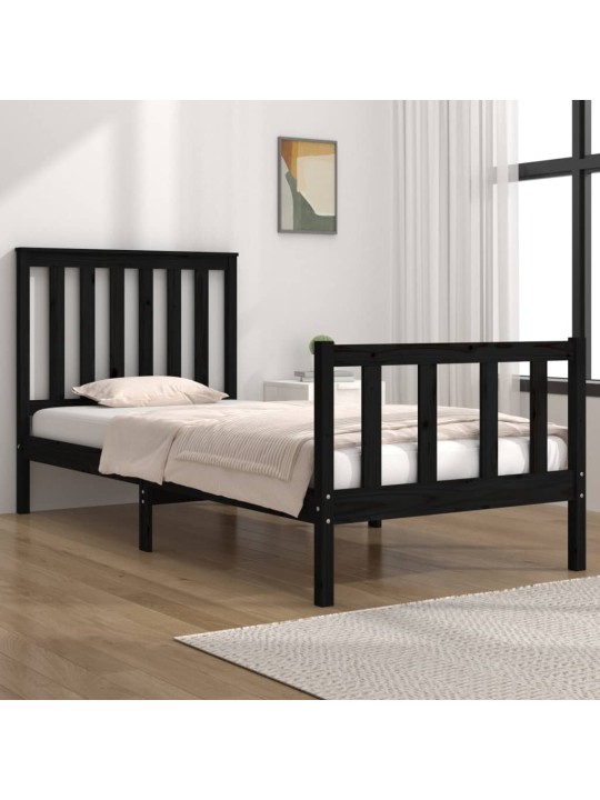 Rám postele černý masivní borovice 75 x 190 cm malé jednolůžko