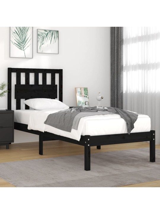 Rám postele černý masivní borovice 75 x 190 cm malé jednolůžko