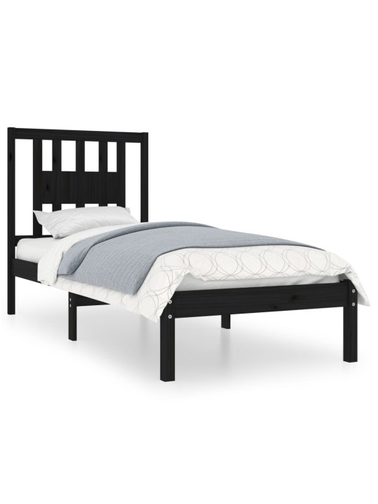 Rám postele černý masivní dřevo 75 x 190 cm malé jednolůžko