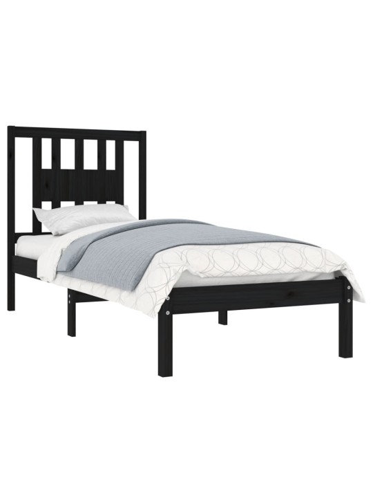 Rám postele černý masivní dřevo 75 x 190 cm malé jednolůžko