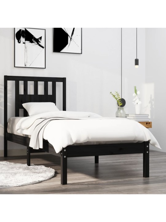 Rám postele černý masivní dřevo 75 x 190 cm malé jednolůžko
