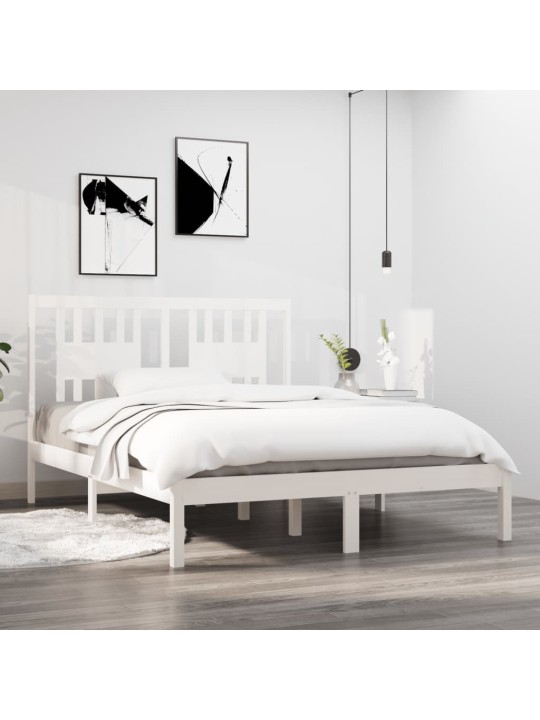 Rám postele bílý masivní dřevo 135 x 190 cm dvojlůžko