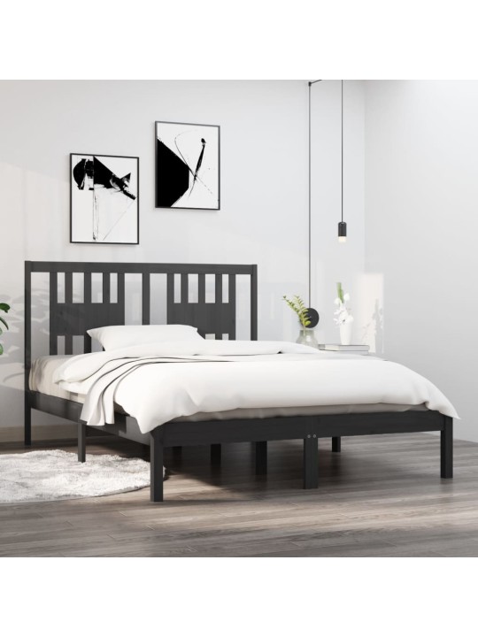 Rám postele šedý masivní dřevo 135 x 190 cm dvojlůžko