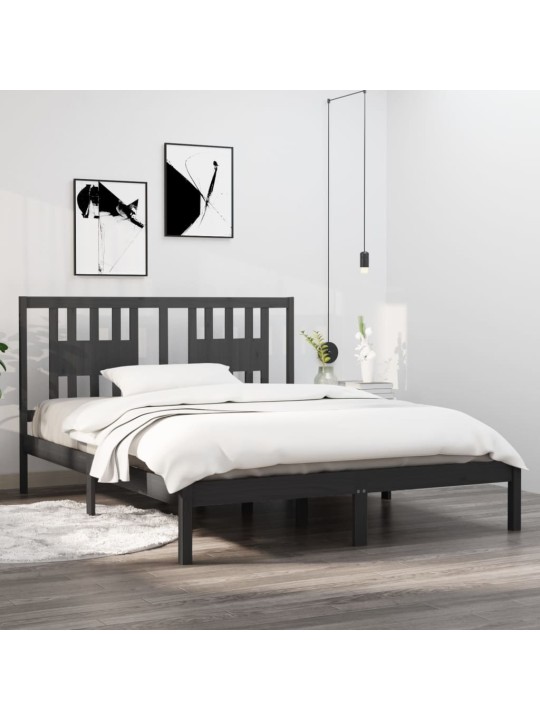 Rám postele šedý masivní dřevo 150 x 200 cm King Size