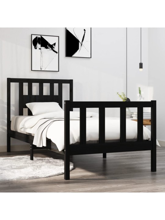 Rám postele černý masivní dřevo 75 x 190 cm malé jednolůžko