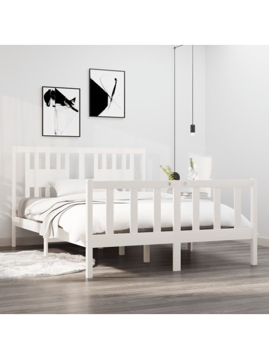 Rám postele bílý masivní dřevo 135 x 190 cm dvojlůžko