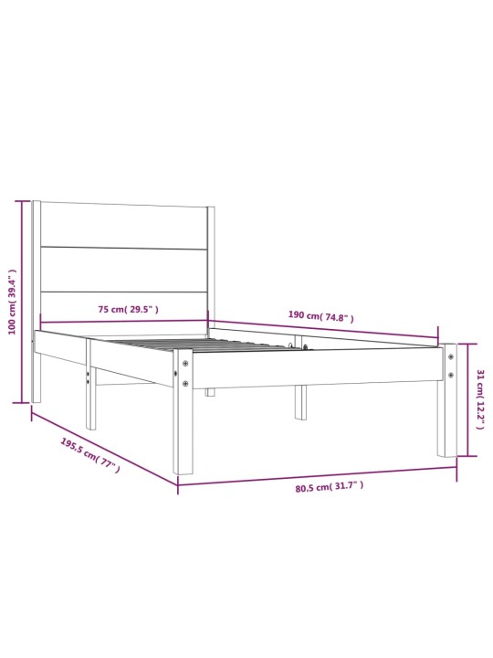 Rám postele bílý masivní dřevo 75 x 190 cm malé jednolůžko