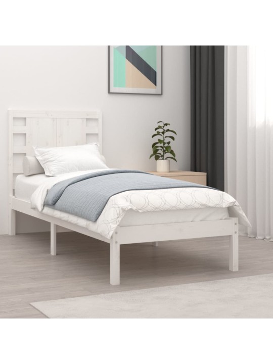 Rám postele bílý masivní dřevo 75 x 190 cm malé jednolůžko