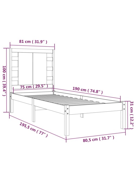 Rám postele černý masivní dřevo 75 x 190 cm malé jednolůžko