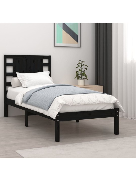 Rám postele černý masivní dřevo 75 x 190 cm malé jednolůžko