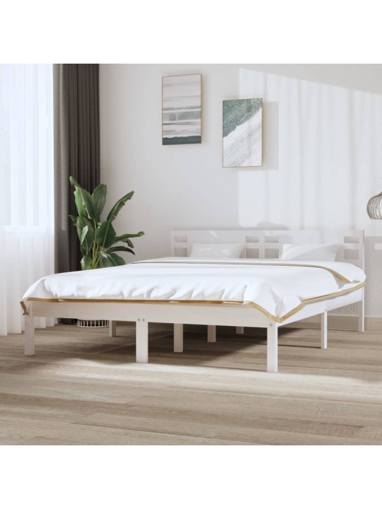 Rám postele bílý masivní dřevo 150 x 200 cm King Size