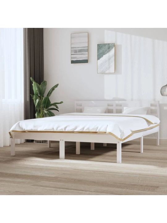 Rám postele bílý masivní dřevo 150 x 200 cm King Size
