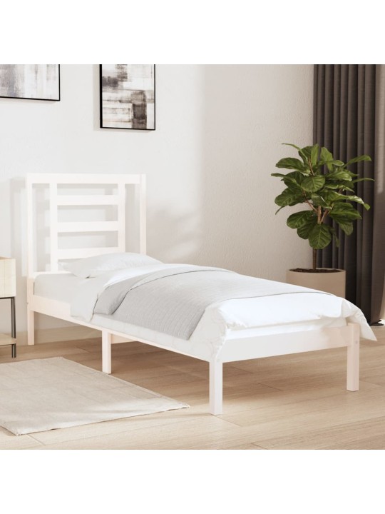 Rám postele bílý masivní dřevo 75 x 190 cm malé jednolůžko