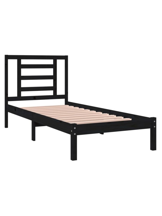 Rám postele černý masivní dřevo 75 x 190 cm malé jednolůžko