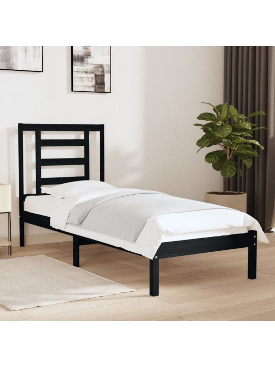 Rám postele černý masivní dřevo 75 x 190 cm malé jednolůžko