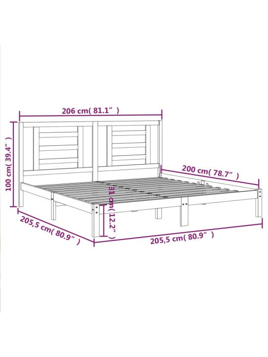 Postel bez matrace bílá 200 x 200 cm masivní borovice