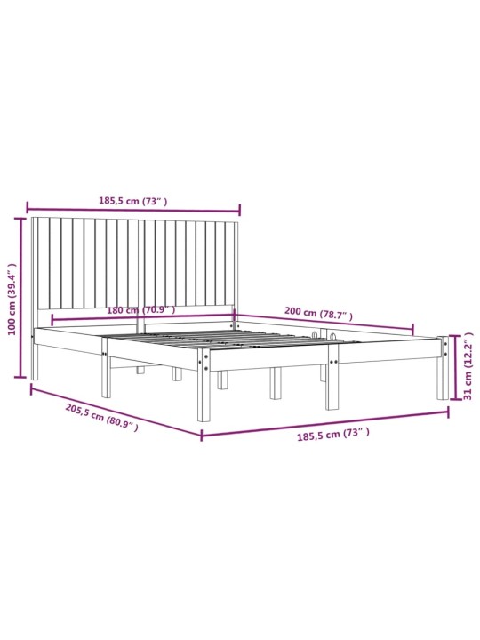 Rám postele masivní dřevo 180 x 200 cm Super King Size