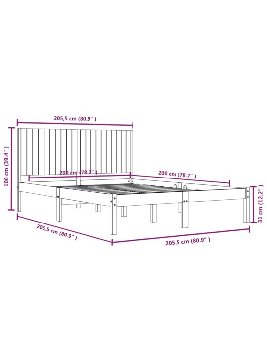 Postel bez matrace bílá 200 x 200 cm masivní borovice