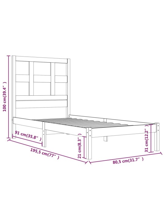Rám postele černý masivní dřevo 75 x 190 cm malé jednolůžko