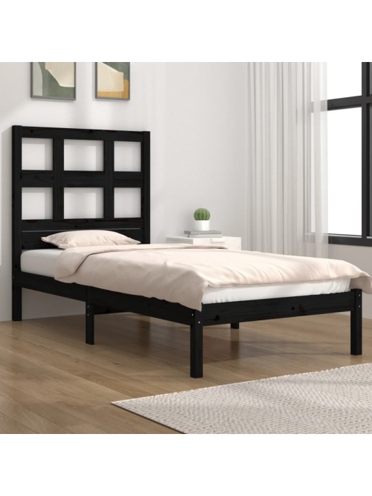 Rám postele černý masivní dřevo 75 x 190 cm malé jednolůžko