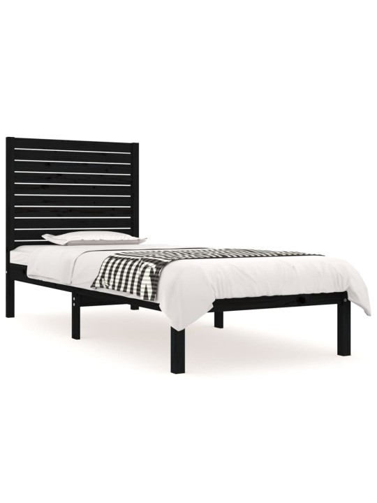 Rám postele černý masivní dřevo 75 x 190 cm malé jednolůžko