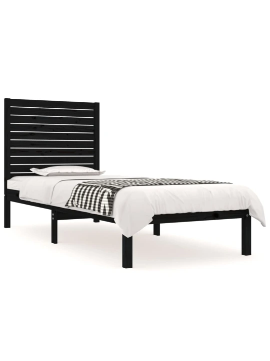 Rám postele černý masivní dřevo 75 x 190 cm malé jednolůžko