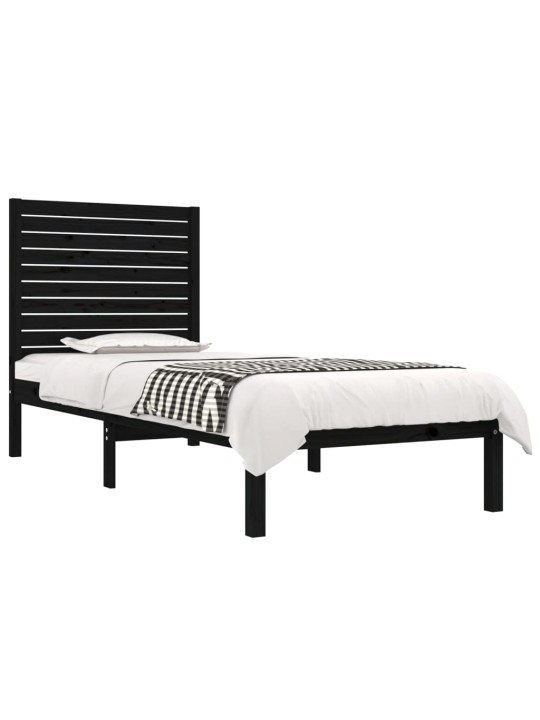 Rám postele černý masivní dřevo 75 x 190 cm malé jednolůžko