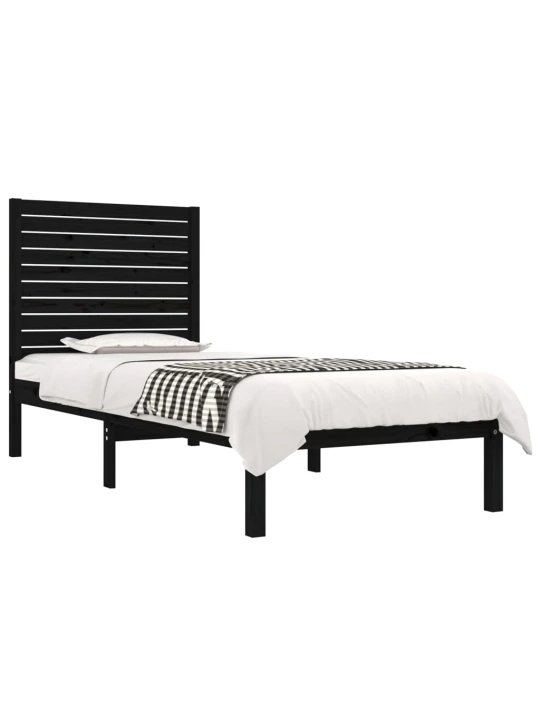 Rám postele černý masivní dřevo 75 x 190 cm malé jednolůžko