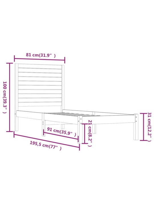 Rám postele černý masivní dřevo 75 x 190 cm malé jednolůžko