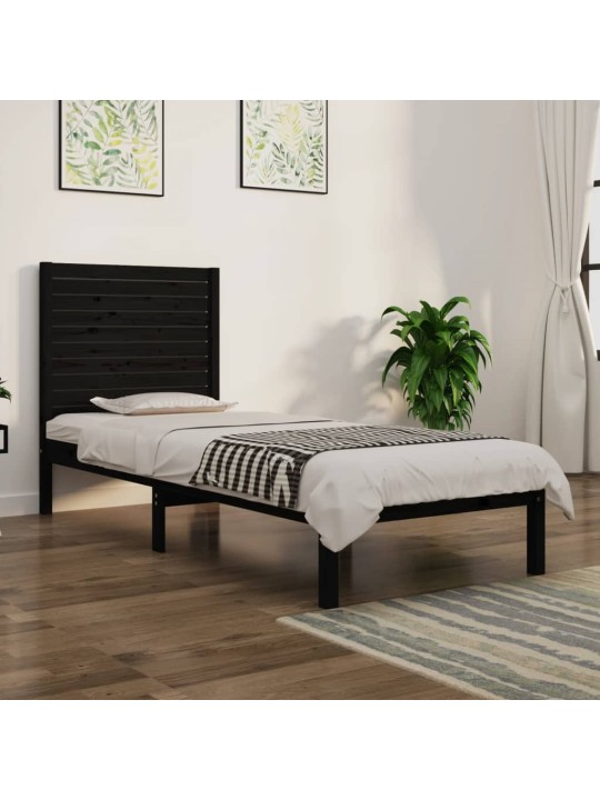 Rám postele černý masivní dřevo 75 x 190 cm malé jednolůžko