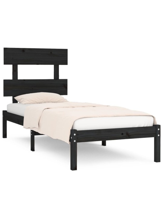 Rám postele černý masivní dřevo 75 x 190 cm malé jednolůžko