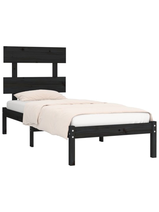 Rám postele černý masivní dřevo 75 x 190 cm malé jednolůžko