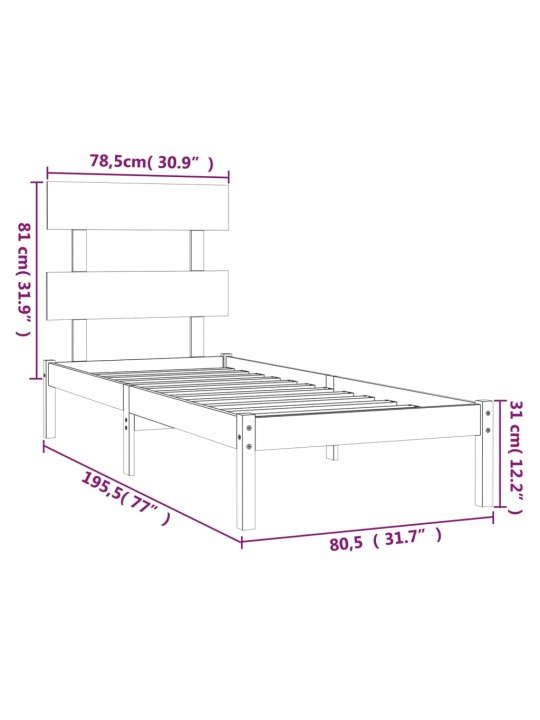 Rám postele černý masivní dřevo 75 x 190 cm malé jednolůžko