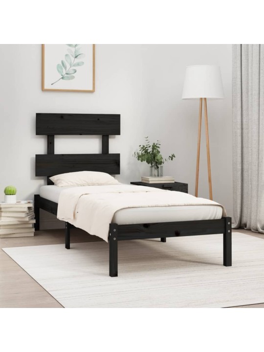 Rám postele černý masivní dřevo 75 x 190 cm malé jednolůžko