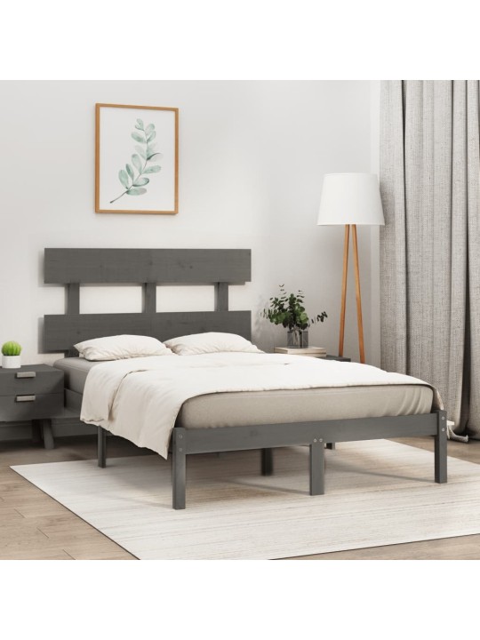 Rám postele šedý masivní dřevo 135 x 190 cm dvojlůžko