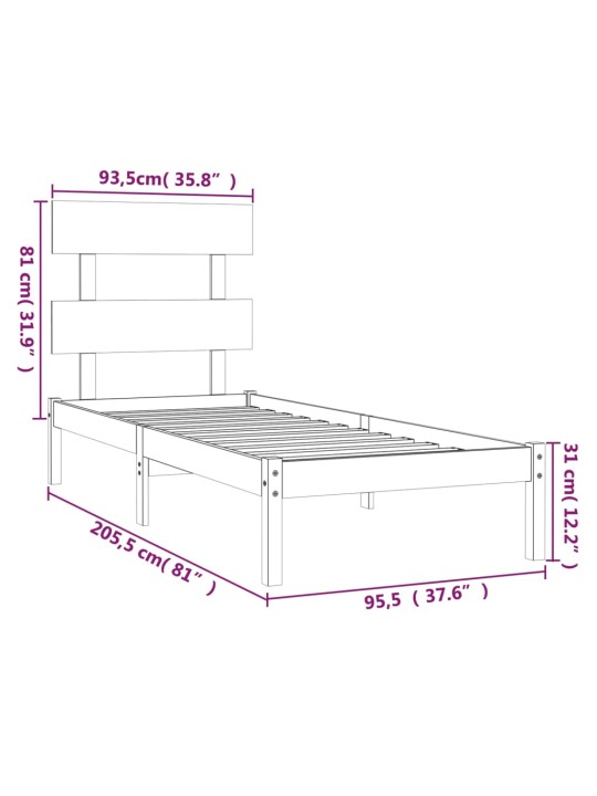 Rám postele bílý masivní dřevo 90 x 200 cm